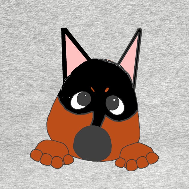 miniature pinscher black and rust peeking cartoon by Wanderingangel